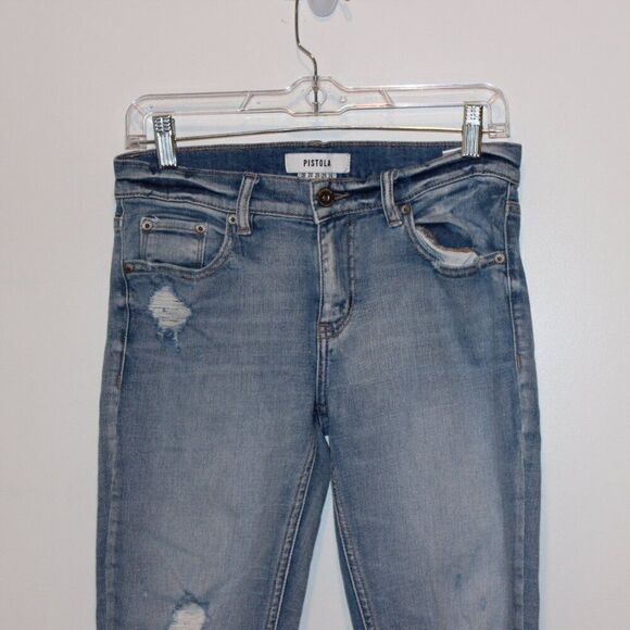 pistola Blue high-Rise Destructed Straight Leg Jeans Women's Size 26 - Picture 5 of 12